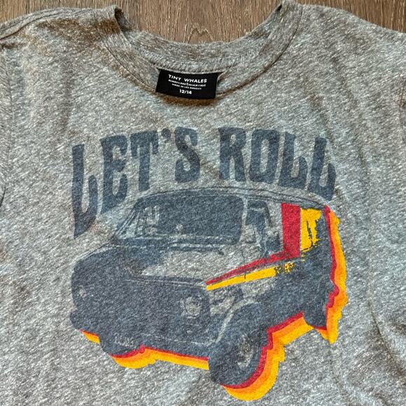 Tiny Whales Boys Lets Roll T Shirt Gray Sz 10/12 - Picture 3 of 3